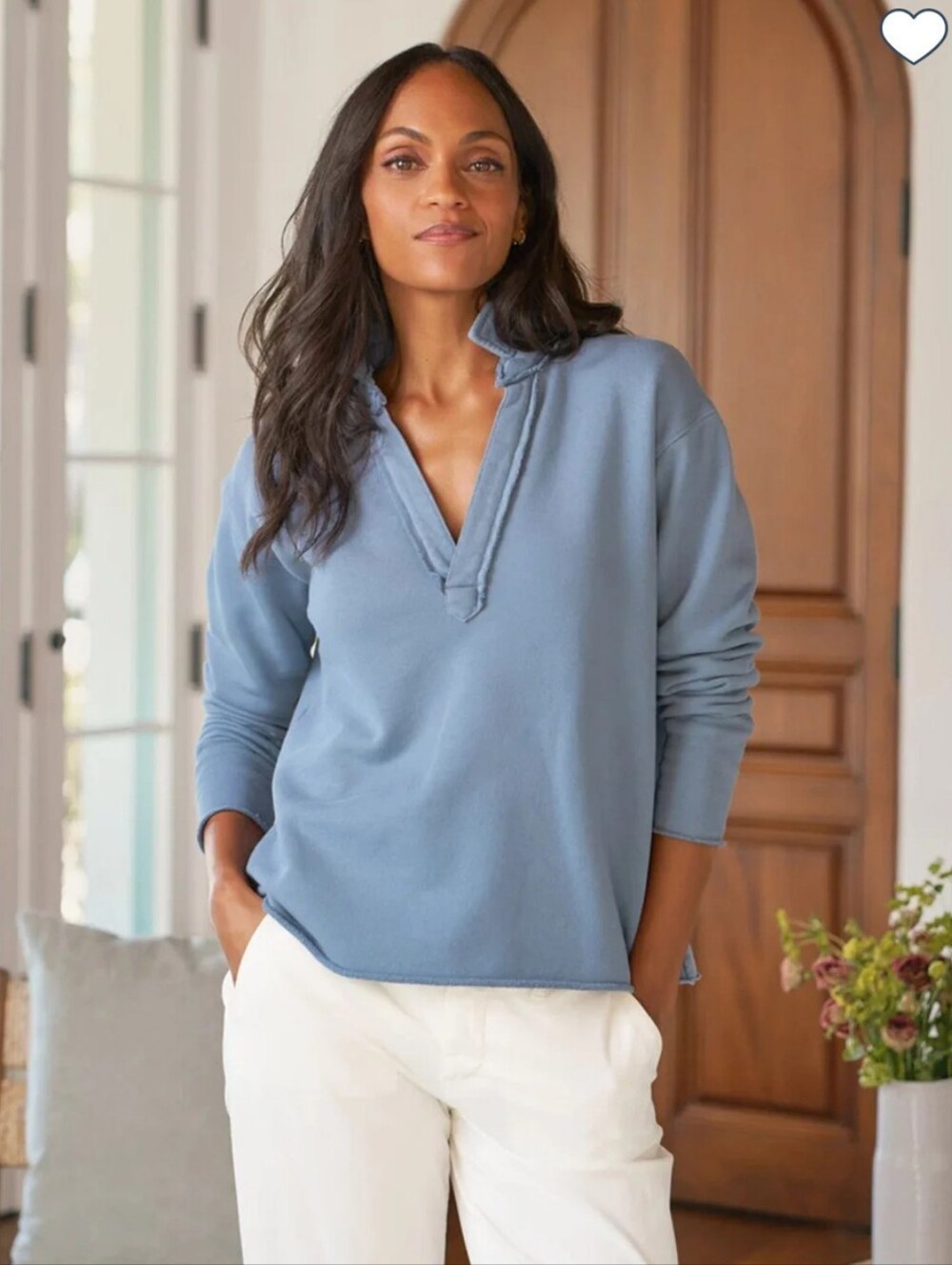 Frank & Eileen Patrick Popover Henley Triple Fleece Slate Blue $238 Sz Small NEW
